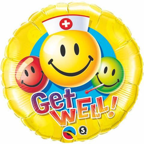 18" ROUND FOIL GET WELL SMILEY FACES